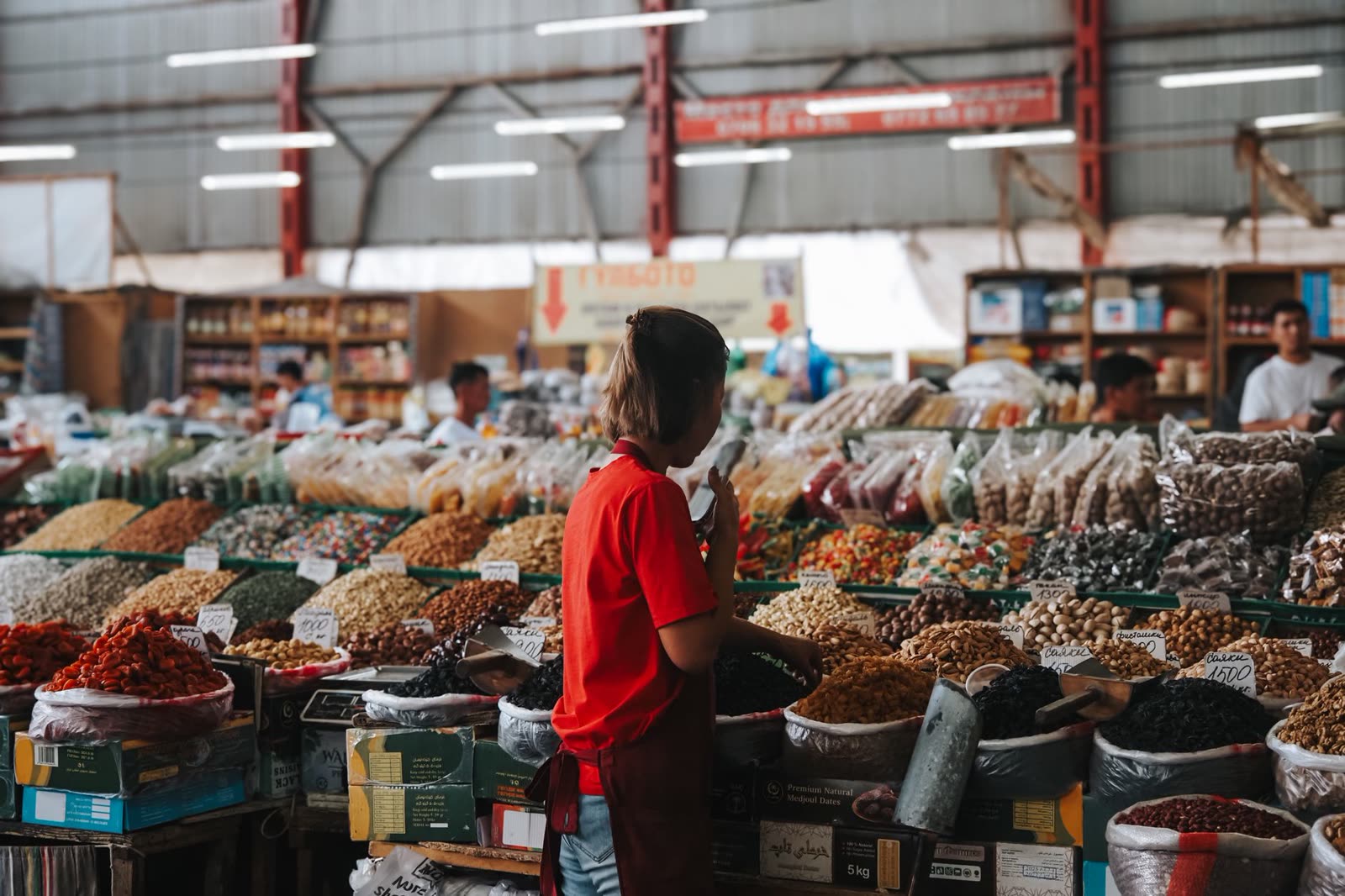 Sacks of grains and pulses at a wholesale market